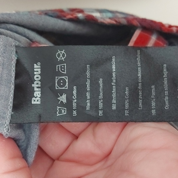 Barbour X Steve McQueen Button Down Plaid Shirt Lined Red Navy Size Medium - Picture 9 of 10